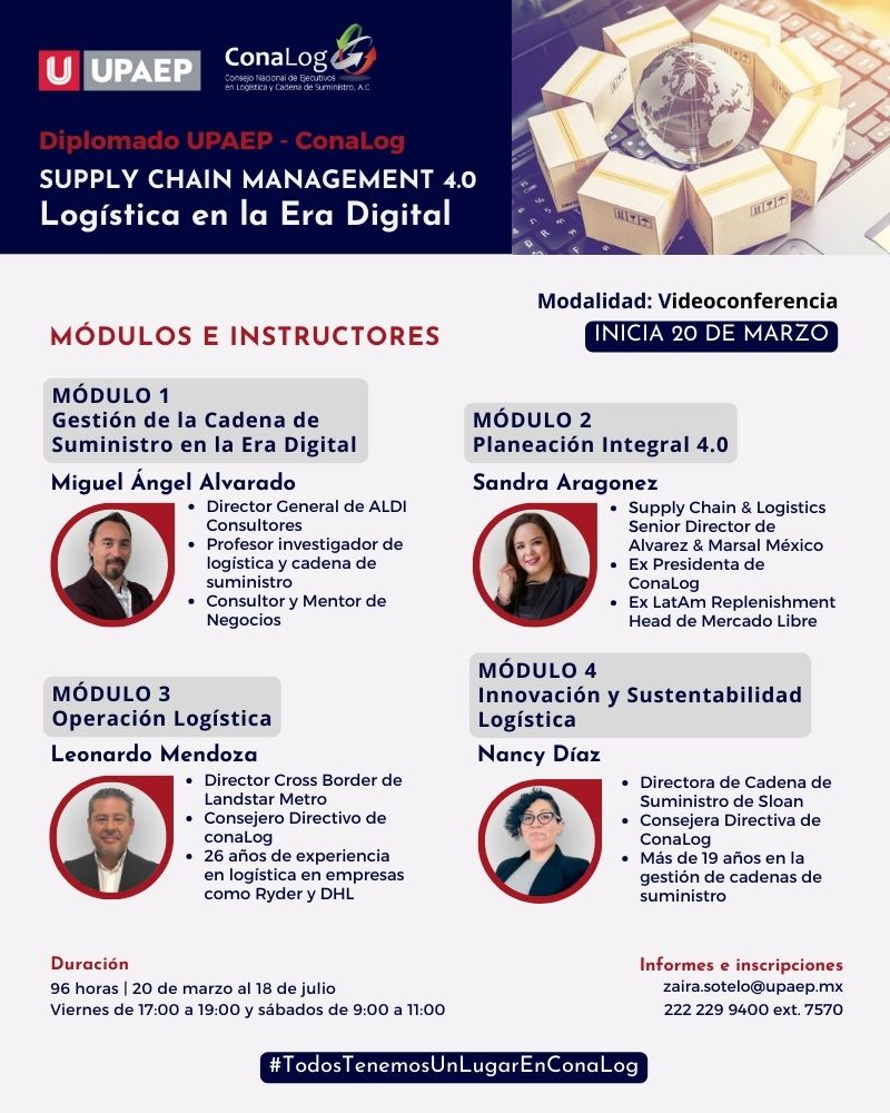 🚀 ¡Evoluciona tu visión logística! En alianza con <a href="/UPAEP/">UPAEP</a>, lanzamos la 2ª edición del Diplomado Supply Chain Management 4.0. 🤖📦
Construye tu estrategia digital logística con el respaldo experto de ConaLog y el prestigio académico de UPAEP.
Detalles aquí: conalog.org.mx/logistica-360-…