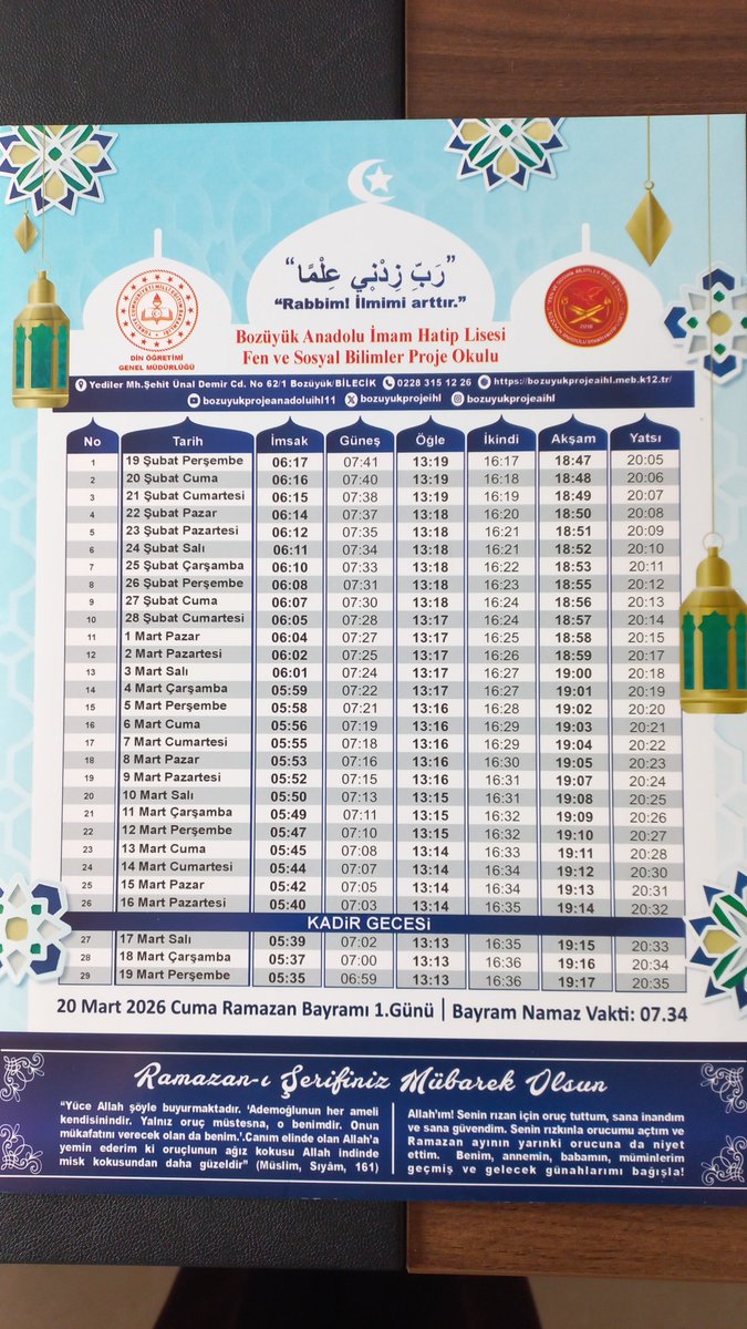 bozuyukprojeihl's tweet photo. En güzel geleneklerimizden Ramazan imsakiyelerimiz dağıtım için hazır
#MaarifinKalbindeRamazan
@Yusuf__Tekin @yilmaznazif @CelileErenOKTEN @drahmetisleyen @meb_dinogretimi @bilecikvaliligi  @FaikSOZER  @bilecikmem  @srdl_simsek   @bozuyukilcemem @servetcetin https://t.co/rakzGasdxb