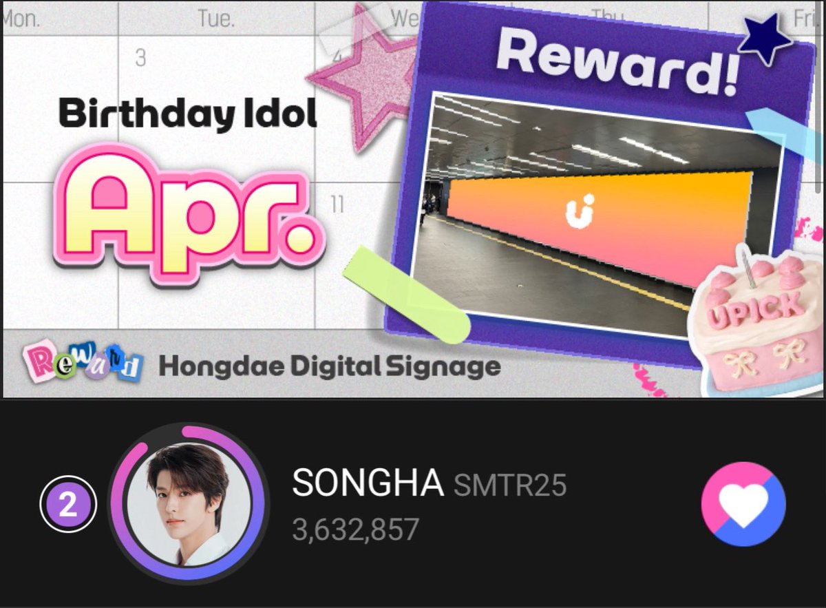 SMTR25VOTING's tweet photo. 🗳️#Songha on #UPICK 
— Songha has now risen up to rank 2! 
—Gap: 449,877

Keep voting hard everyone! Good Job!⭐️

— https://t.co/uFWDVHFUIz https://t.co/SVX4JxAUJy