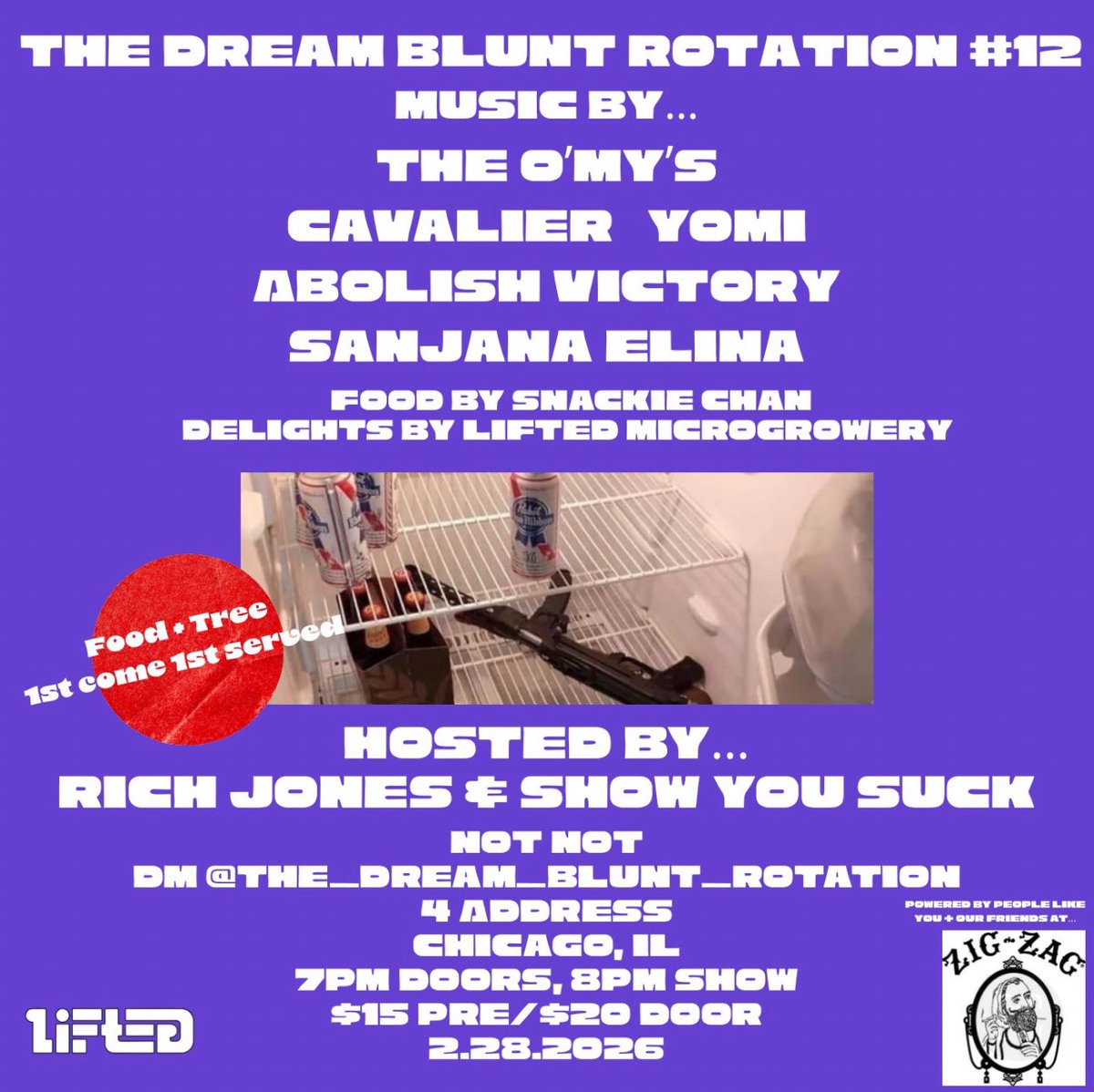 The Dream Blunt Rotation - Session #12 is almost upon us 📟

<a href="/TheOmysband/">The O'My's</a> <a href="/Cavwins/">Cavalier ⚔</a> <a href="/ThatHarpist/">Yomí 🫧🪁👾🪼</a> Abolish Victory + Sanjana Elina on deck 🥲

Free 🍽️ free 💨 1st come 1st served 🤝

Tix
eventbrite.com/e/the-dream-bl…