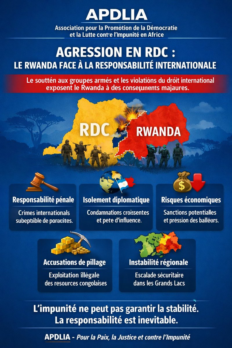 🚨 URGENT 🚨 
📌📢 L'agression du #Rwanda en République démocratique orientale du Congo : avenues pour la responsabilité.

L'article : acrobat.adobe.com/id/urn:aaid:sc…

⚫📍 En 2021, le Rwanda a envahi la #RDC voisine, déclenchant un conflit armé international qui a tué des milliers de
