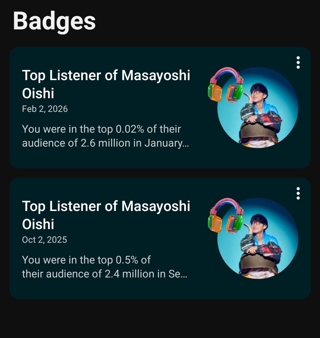 Pikushi1013's tweet photo. "Current" implies things that voltfm would argue with that "long term" top listener stat.....
#Spotify #voltfm #YouTubeMusic #オーイシマサヨシ #大石昌良 #OxT #サウンドスケジュール https://t.co/UmbZRqyqQM