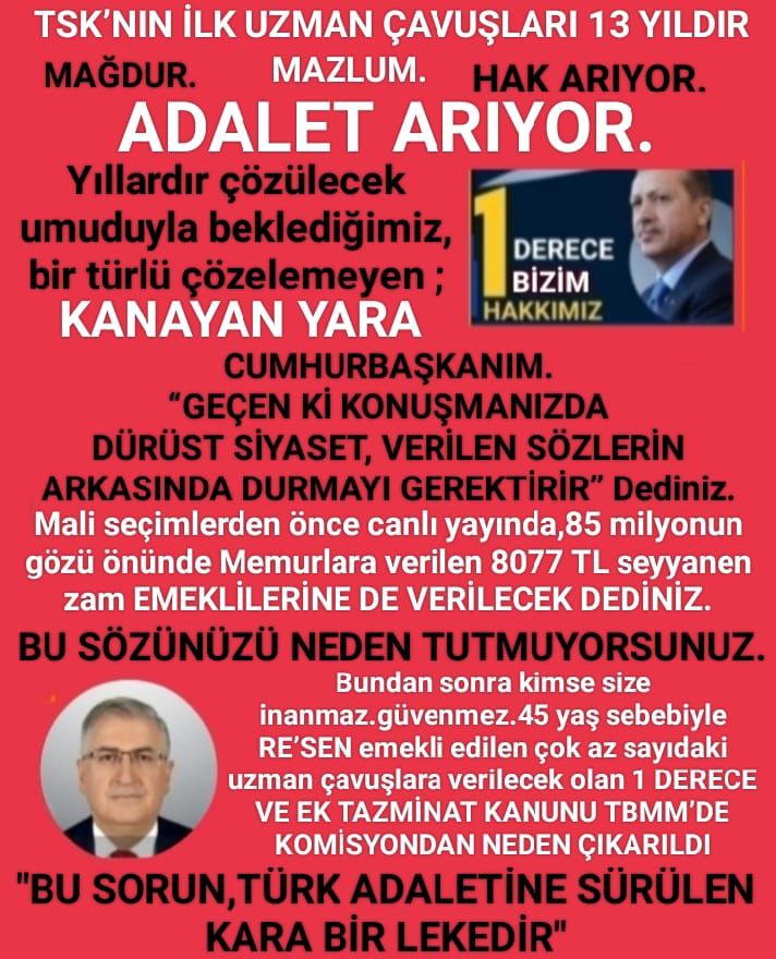 <a href="/alitilkici38/">Ali Tilkici 🇹🇷</a> #Tazminat emekli uzman çavuşlarında hakkıdır 
<a href="/tcbestepe/">T.C. Cumhurbaşkanlığı</a> 
<a href="/RTErdogan/">Recep Tayyip Erdoğan</a> 
<a href="/tcsavunma/">T.C. Millî Savunma Bakanlığı</a> 
<a href="/aerdemcantimur/">Abdullah Erdem Cantimur</a>
#TSK
#MSB
#MilliSavunmaBakanlığı
<a href="/heybetmusa/">Musa HEYBET</a>
<a href="/SuayAlpay/">Şuay Alpay🇹🇷</a>
<a href="/hulusiakarmedya/">Hulusi AKAR</a>
<a href="/TSKGnkur/">TSK</a>
<a href="/mehmetucum/">Mehmet Uçum</a>
<a href="/Akparti/">AK Parti</a> 
<a href="/memetsimsek/">Mehmet Simsek</a>
<a href="/valisalihayhan/">Salih AYHAN</a> 
<a href="/iletisim/">T.C. İletişim Başkanlığı</a>
<a href="/burhanduran/">Burhanettin Duran</a> 
<a href="/avabdullahguler/">Abdullah Güler</a>