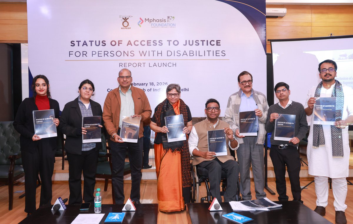 ncpedp_india's tweet photo. Today, NCPEDP launched its report on the “Access to Justice for People with Disabilities”, centred on the lived realities of persons with disabilities and their challenges in accessing the fundamental right of Access to Justice.

Drawing from data collected from 30 states through field visits, Key Informant Interviews, and RTI responses, the report documents persistent barriers within justice institutions - from inaccessible infrastructure and communication systems, to limited accessibility in court rooms and negligible representation in legal aid data, where persons with disabilities account for less than 1% of beneficiaries nationally.

The findings call for systemic reform across policing, judiciary, and legal aid to ensure that access to justice is not denied in practice.

The full report will be available to read shortly. Stay tuned

@Mphasis @MSJEGOI @socialpwds @NALSAR_Official  @AmitaDhanda @as_narayanan @armanaly @DeepaNagraj @drag_org @akeel_usmani @thatrightsguy 

#AccessToJustice #DisabilityInclusion #RPwDAct #NCPEDP