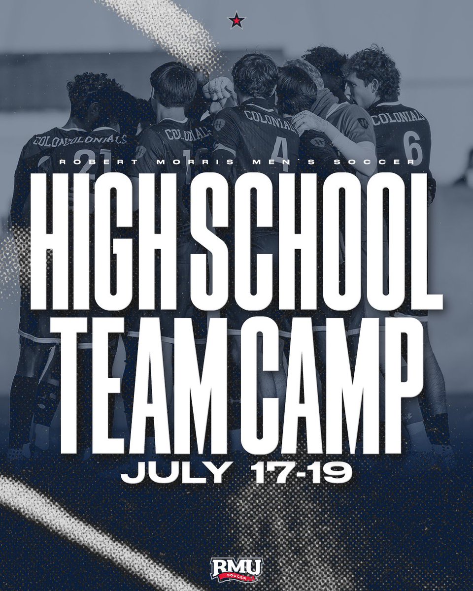 Pittsburgh Area High School Teams!  RMU Boys High School Team Camp July  17-19

College-run training + 11v11 match play.

Coached by the RMU staff and other college coaches in the area. 
 
Register here: …tmorrismenssoccercamps.totalcamps.com/shop/product/5…