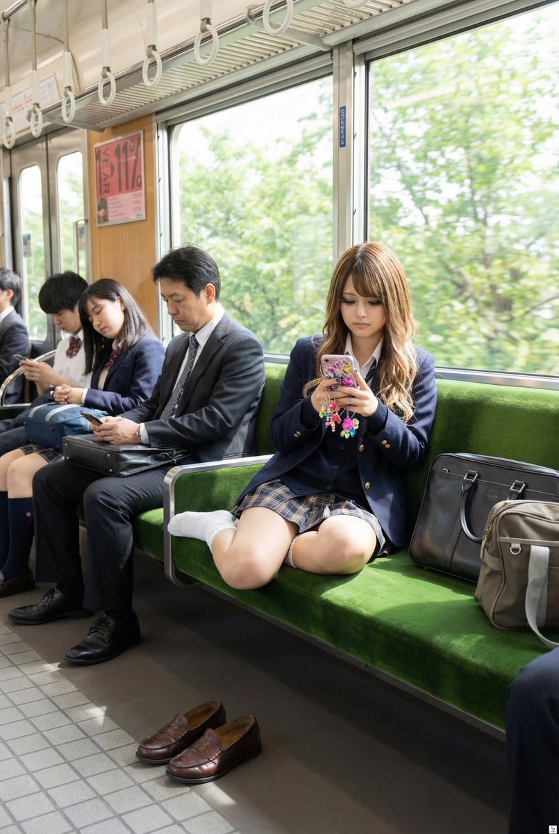 mmm53096445's tweet image. ねるちゃむ
電車で朝から行儀悪い

#ルーズソックス　#LooseSocks
