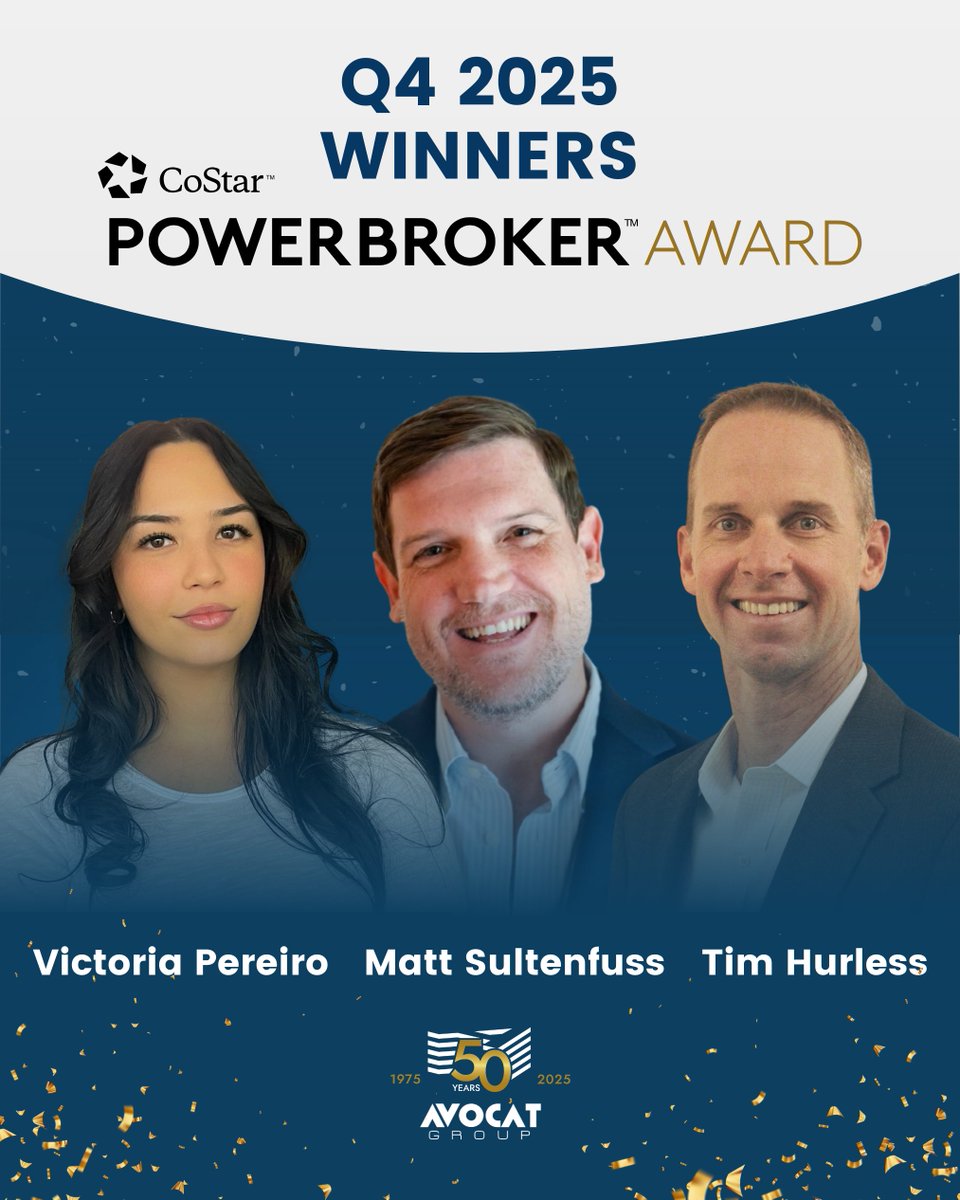 AvocatGroup's tweet photo. Proud moment for the Avocat Group team! 🎉

Congratulations to Victoria Pereiro, Matt Sultenfuss, and Tim Hurless, on earning CoStar Power Broker recognition for Q4 2025 in the industrial sector.

What makes this especially meaningful for us is that every transaction behind this recognition was completed exclusively on behalf of tenants and buyers. Our team is built around representing occupiers only, without taking landlord listings, so our focus stays fully aligned with the companies we serve.

To be recognized among the top brokers in the market while staying true to that model says a lot about the strength of tenant representation when it’s done with discipline and purpose.

Well deserved, and grateful for the clients who trust us to advocate for their best interests every step of the way.

#CoStarPowerBroker