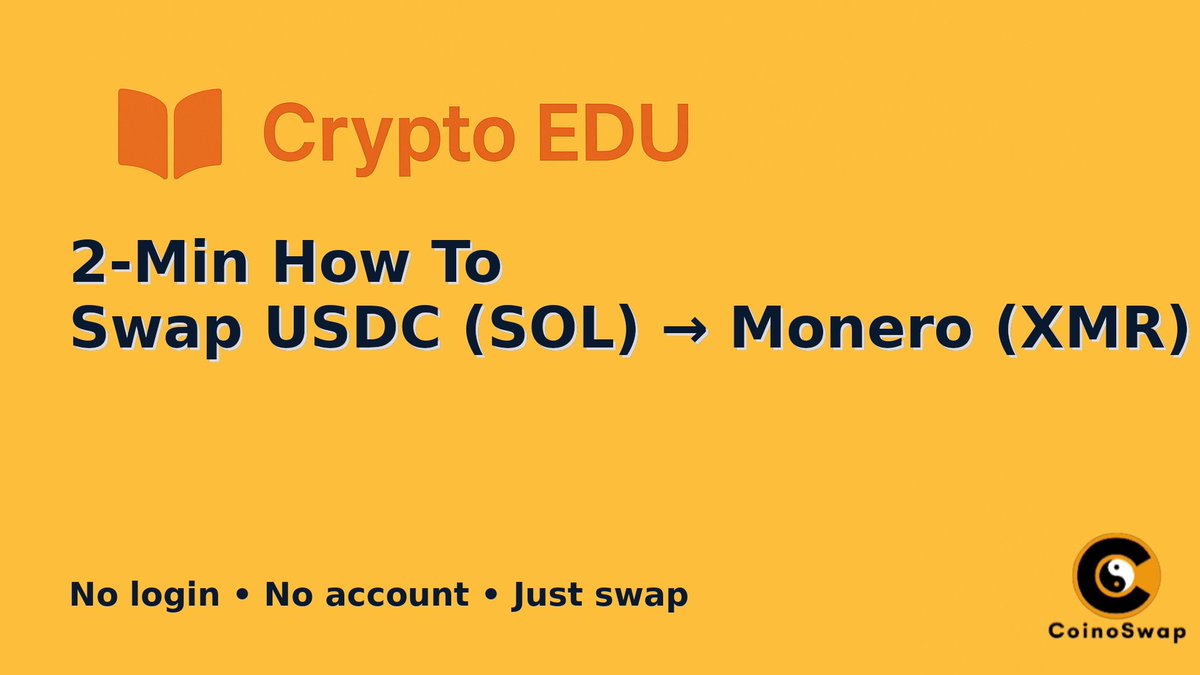 Swap USDC (Solana) → Monero $XMR in ~2 minutes on CoinoSwap with NoKYC 🔒

1️⃣ Open the swap link below (USDC→XMR) 
2️⃣ Tap View Offers and pick the Exchange/rate
3️⃣ Paste your XMR receiving address + refund address 
4️⃣ Hit Proceed to Exchange
5️⃣ Send 1,000 USDC (SOL) to the