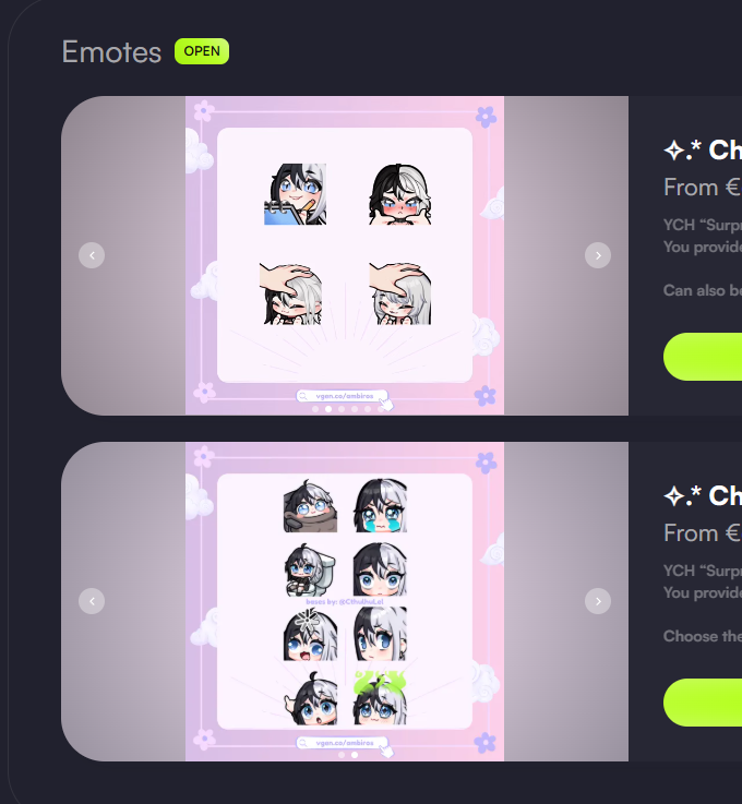 ⚠️EMERGENCY C0MMS OPEN ⚠️

Trying to save money for a new drawing pen display, bc my old ipad is breaking and corrupts my files ;_;

I finally opened my c0mms back again and there's a new service and also 32 (!!) animated emotes to choose from, holy moly :3

#VGen