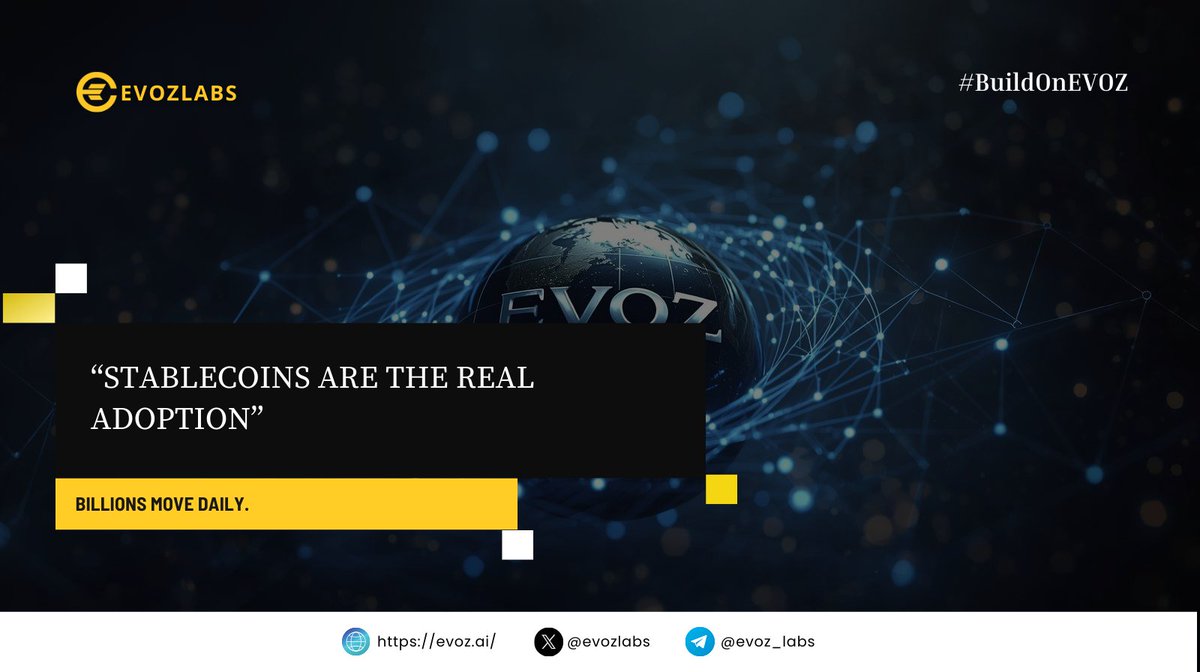 evozlabs's tweet image. While headlines chase volatility, stablecoins quietly process massive global settlement.

Cross border. Programmable. Instant.

Speculation gets attention.
Utility builds momentum.

#Stablecoins #CryptoAdoption #Web3