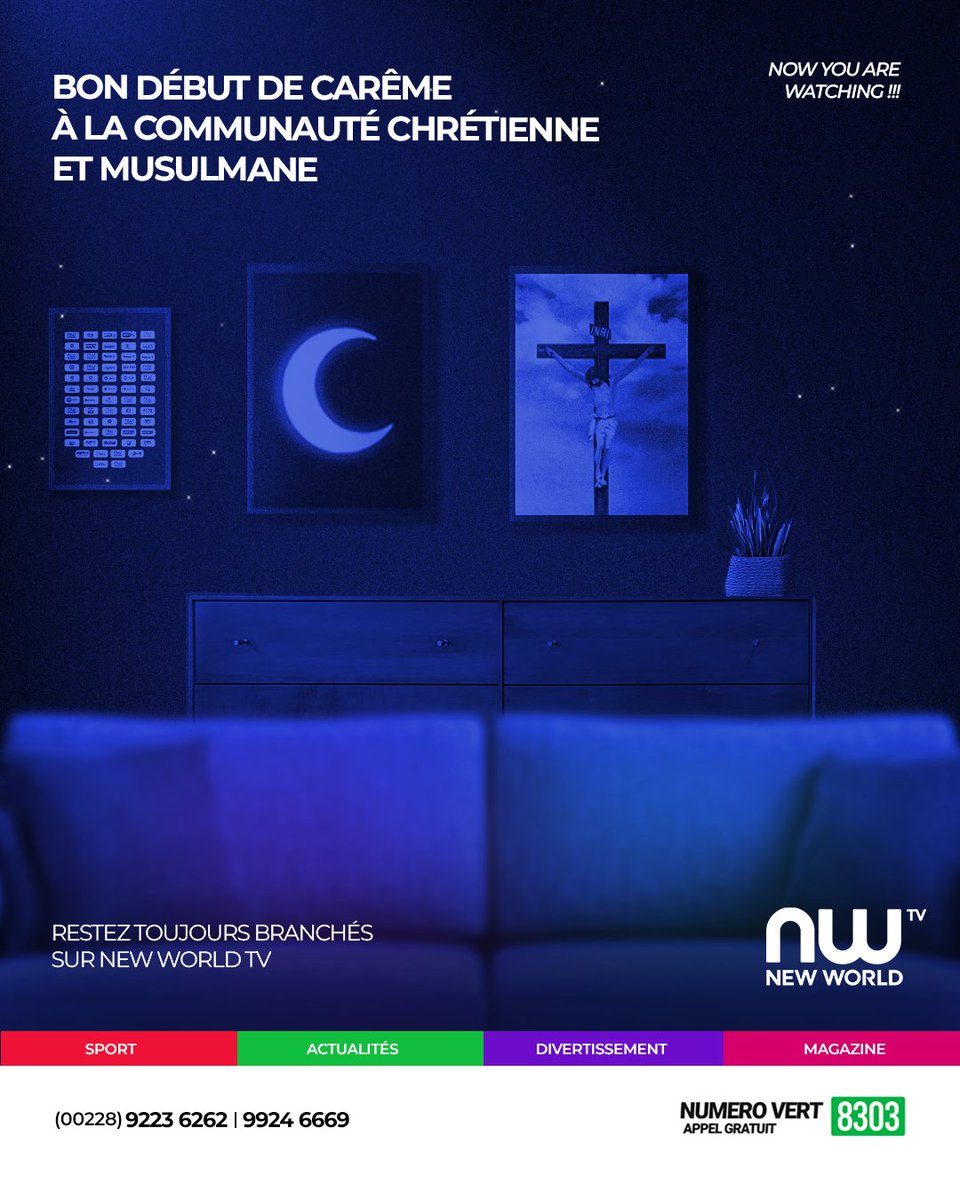 Newworldtv's tweet photo. En ce début de période sacrée, New World TV souhaite un excellent temps de Carême à la communauté chrétienne et à la communauté musulmane. 🕊️🌙

Restez toujours branchés sur New World TV.

#NewWorldTV #Careme #Ramadan #Spiritualite #Togo https://t.co/LlV4IqnkuR