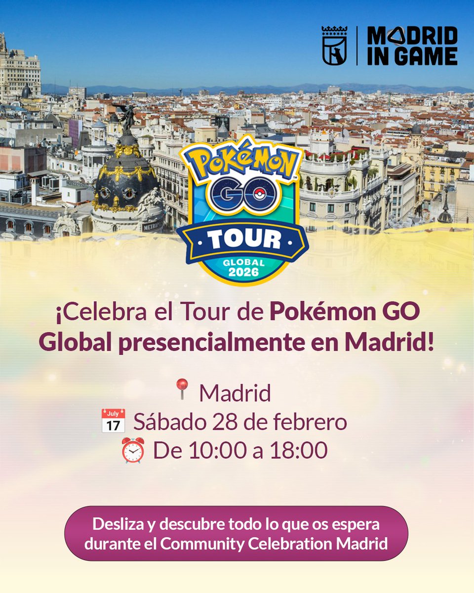 PokemonGOespana's tweet photo. ¡Entrenadores, preparaos para un EVENTAZO! 🔥
¡El Tour de Pokémon GO: Kalos - Global ya está aquí! ✨

¡Y no hay mejor manera de celebrarlo que presencialmente en la Celebración de la Comunidad de Madrid! 🎉  @MadridinGame https://t.co/pDpLRnQ6t4