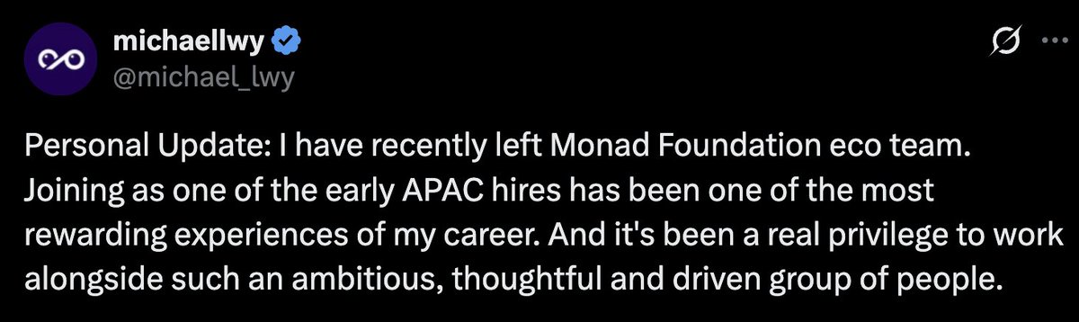 jussy_world's tweet photo. Another day another @monad team member left

Head of Growth, Head of DeFi, Ecosystem lead

All left Monad Fnd in less then a month

Something crazy is going on here

Be carefull with big VCs projects https://t.co/lpAlEK0NFq