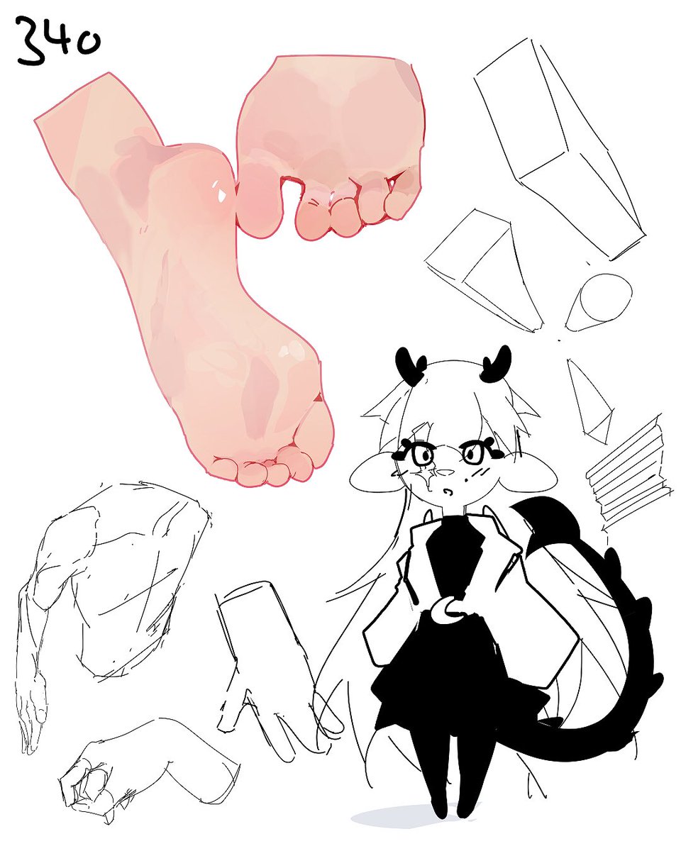 340. Today a render practice. I used hard reference for the feet. I’m really having a hard time deciding in which direction I wanna go style wise. More rendering or more simple.. Rendering more looks more impressive but a simple style is more cute…It’s very difficult.