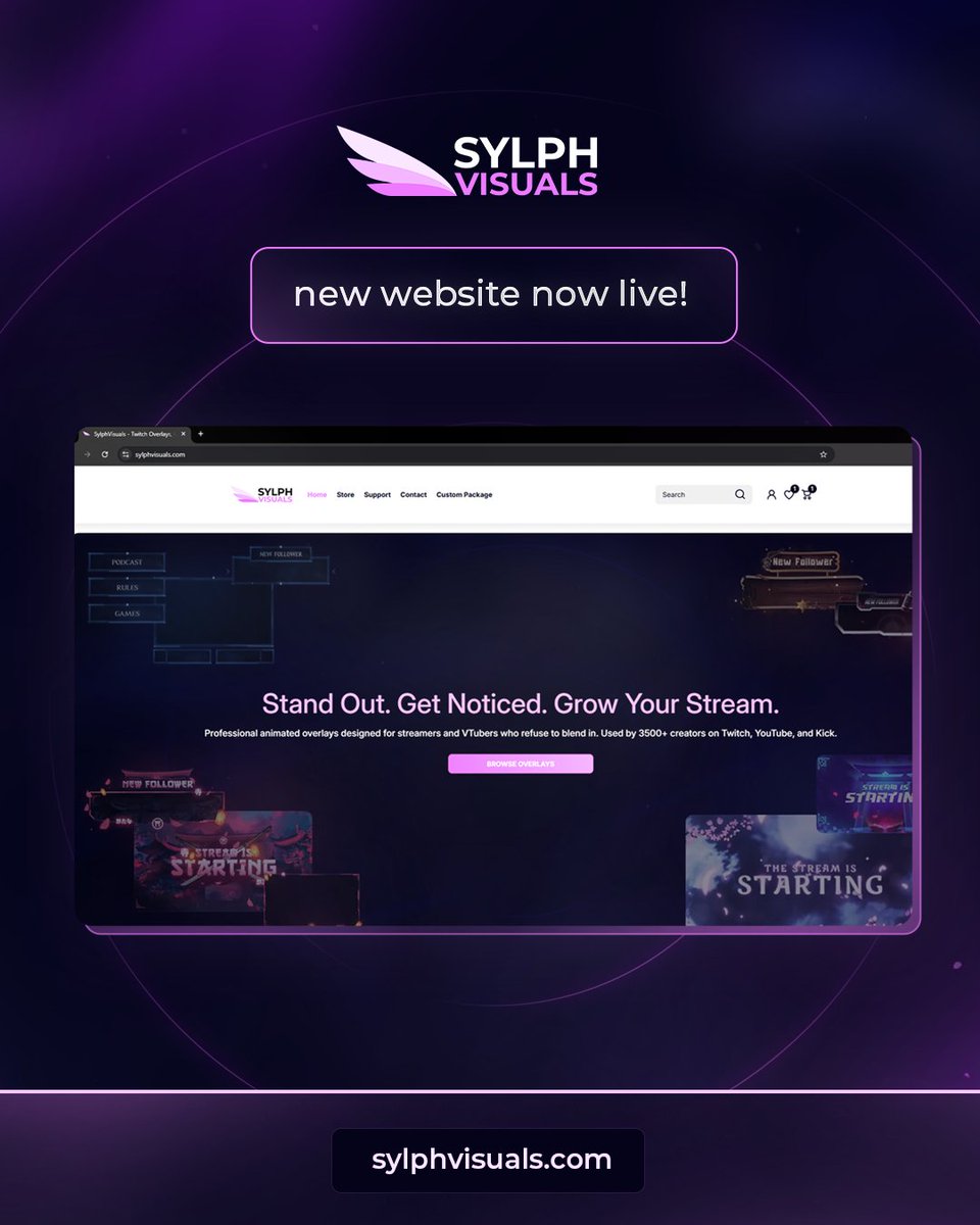 SylphVisuals's tweet photo. The new SylphVisuals website and store are officially live 🎉

Cleaner. Faster. Built for creators who care about their visuals.

To celebrate, everything is 15% off for a limited time.

Start 2026 with a fresh look for your stream.