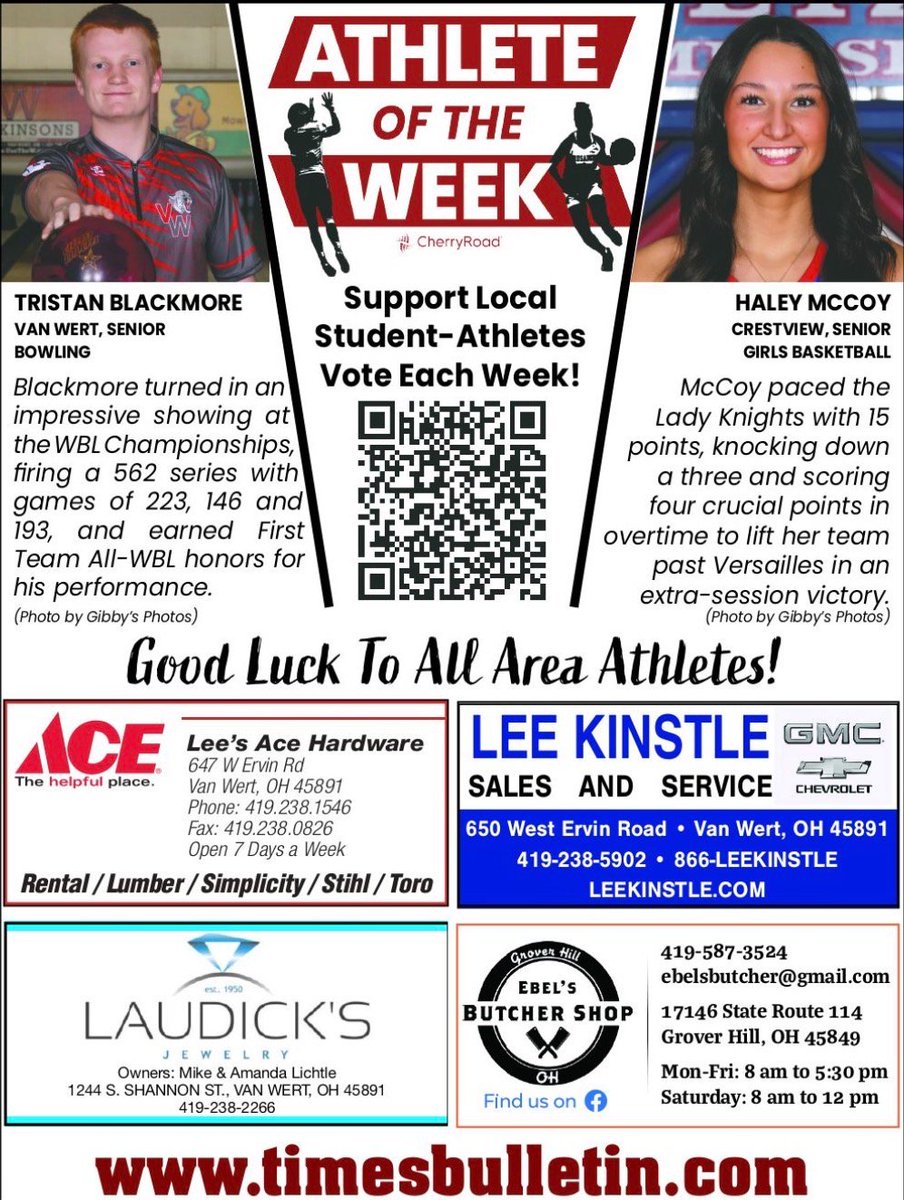 Congratulations to our eighteenth Athlete of the Week winners!

Thanks to our sponsors for their support of local athletes.