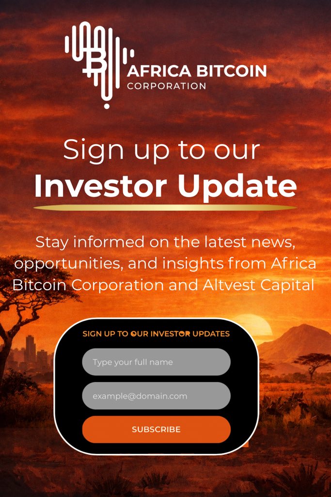 Curious about what’s happening at Africa Bitcoin Corporation and Altvest Capital?

Sign up for our investor newsletter and get simple, easy-to-understand updates on what we’re building, market insights, and important announcements — straight to your inbox. No jargon. No noise.