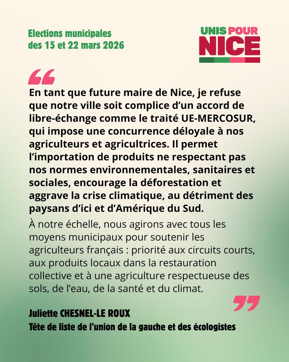 UnisPourNice's tweet photo. Nice ne fera pas partie du Mercosur.

#UnispourNice #Municipales2026 #NiEstrosiNiCiotti @JulietteChesnel https://t.co/14QJk7VrkD