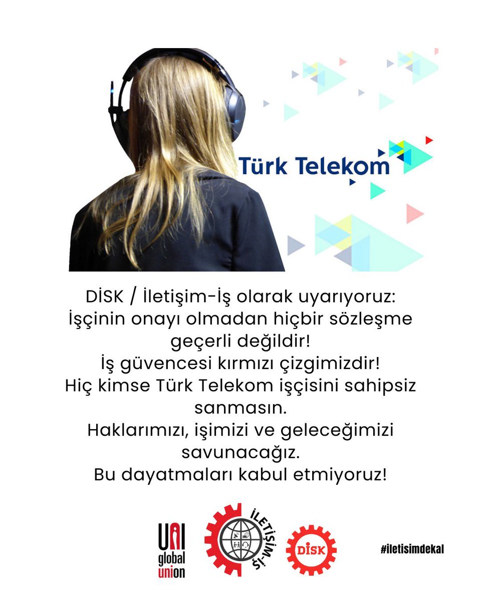 Türk Telekom’da 16. Dönem TİS süreci işçiden kaçırılıyor.
İşçinin görüşü alınmadan, iradesi yok sayılarak yürütülen hiçbir görüşme meşru değildir.
İşçi yoksa, meşruiyet de yoktur!

“Gönüllü çıkış” adı altında yapılanlar gönüllülük değil, açıkça işten çıkarma dayatmasıdır.
TİS