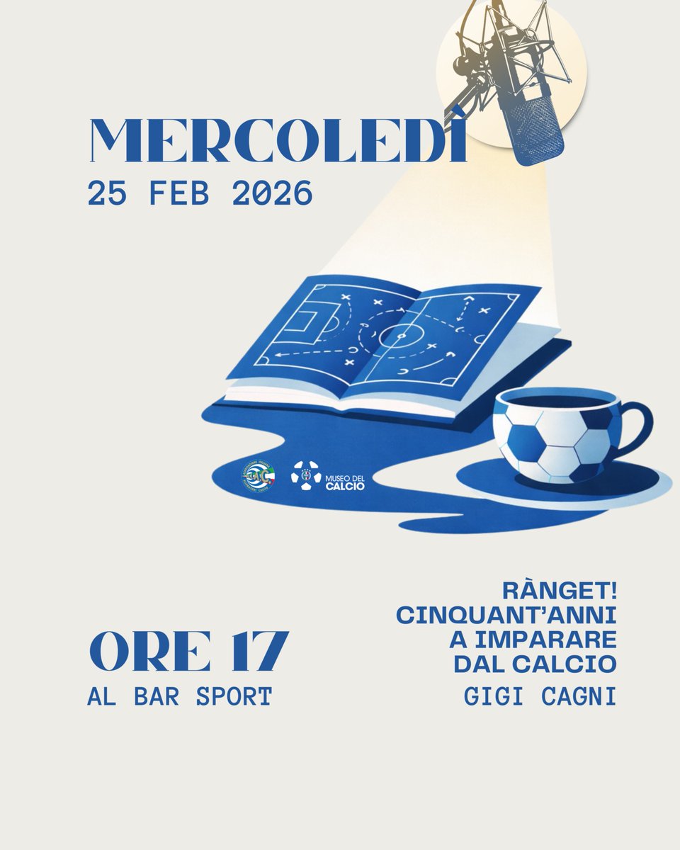 Nasce il #clubdelmercoledì ☕📚⚽

AIAC e il <a href="/museocoverciano/">Museo del Calcio di Coverciano</a> inaugurano un appuntamento mensile dedicato ai libri e alla cultura del calcio.

📅 25 febbraio, h 17
🎙 Ospite: #GigiCagni
📖 Presenta “RÀNGET!”

Ingresso libero.