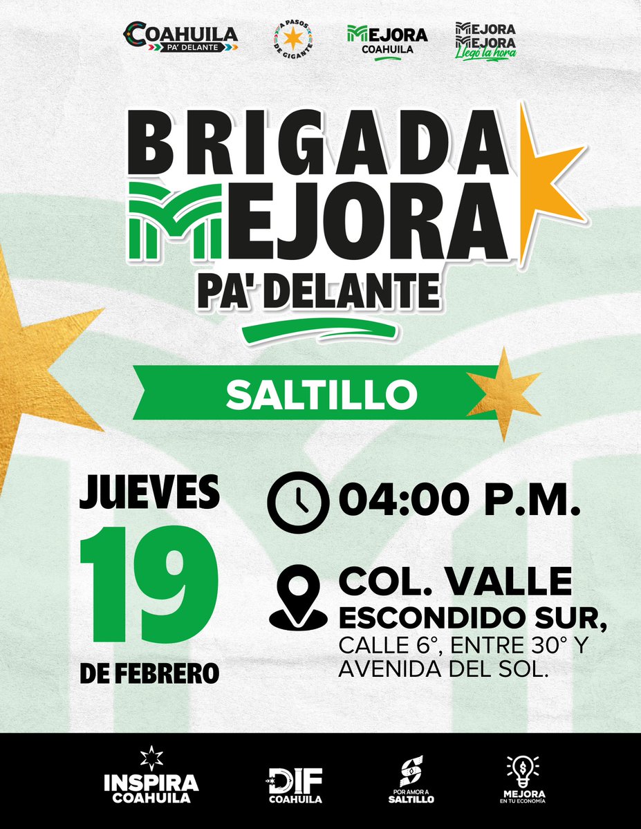 ¿Necesitas lentes o un examen de la vista? Aprovecha este servicio y trámites que ofrecen distintas dependencias para ti.

#CoahuilaPaDelante #APasosDeGigante #MejoraEnTuColonia