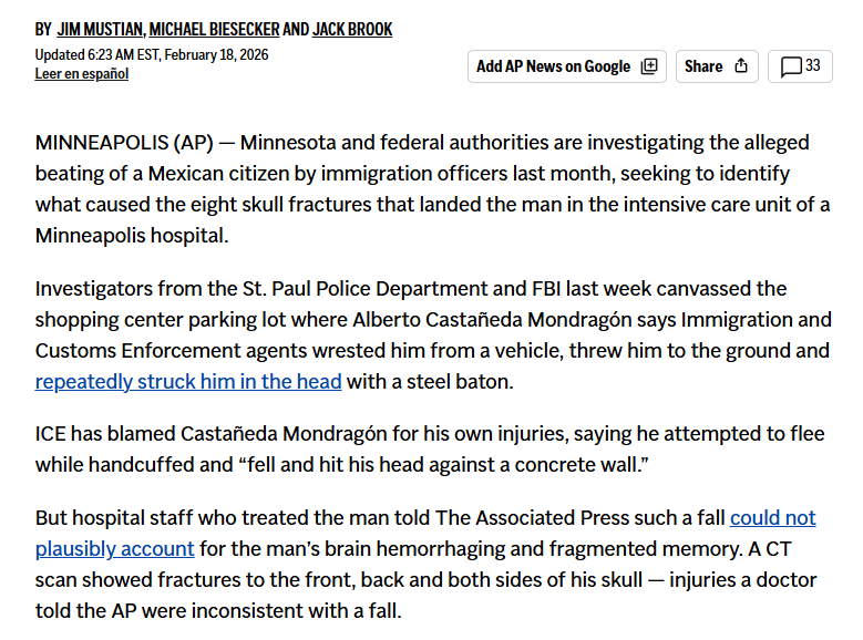 I said that this story needed a criminal investigation, and thankfully it seems like the government is in fact taking that seriously.

Notably, the FBI is involved. Meanwhile, DHS's official story is still that the man's multiple skull fractures were self-inflicted.