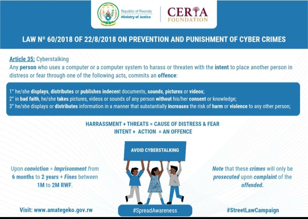 Rwanda_Justice's tweet image. Cyber-stalking is an #offence
#SpreadAwareness