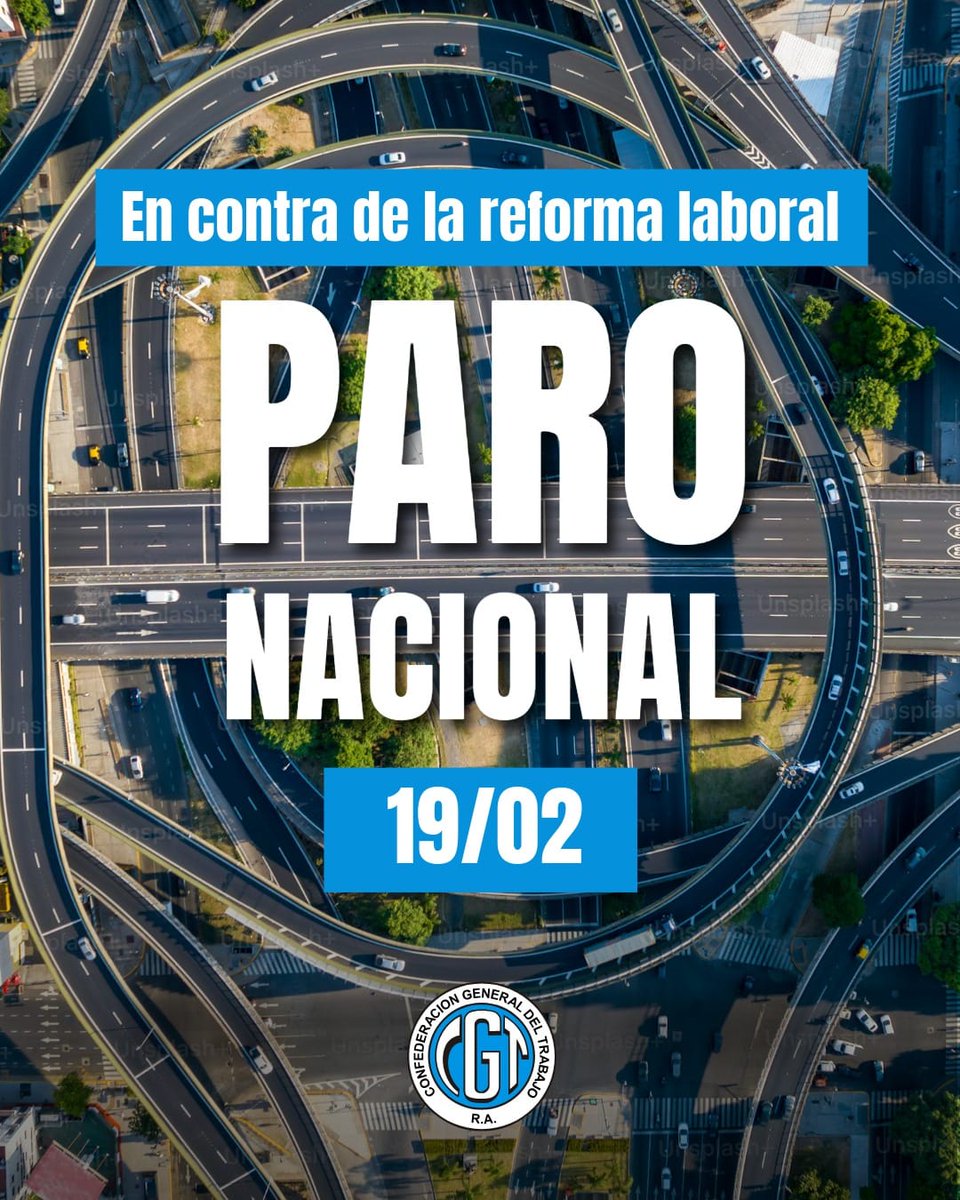 cgtoficialok's tweet image. 💪🏽🇦🇷 PARO GENERAL – JUEVES 19 DE FEBRERO

Paramos en todo el país contra la reforma laboral que pretende retroceder en derechos conquistados.

Paramos porque defendemos:
* el trabajo argentino
* la industria nacional
* los convenios colectivos
* la dignidad de las y los