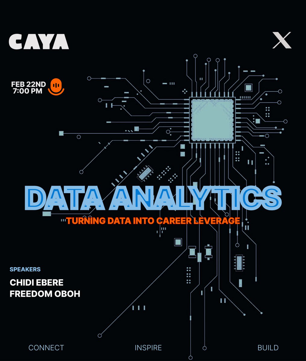 CAYA🎙️ presents:

Data Analytics: Turning Data Into Career Leverage

With @Chidirolex &amp; @Obohx.

If you’re learning data or trying to stand out as an analyst, this conversation will show you how skills turn into real impact.

Don’t miss it! 🚀🔥