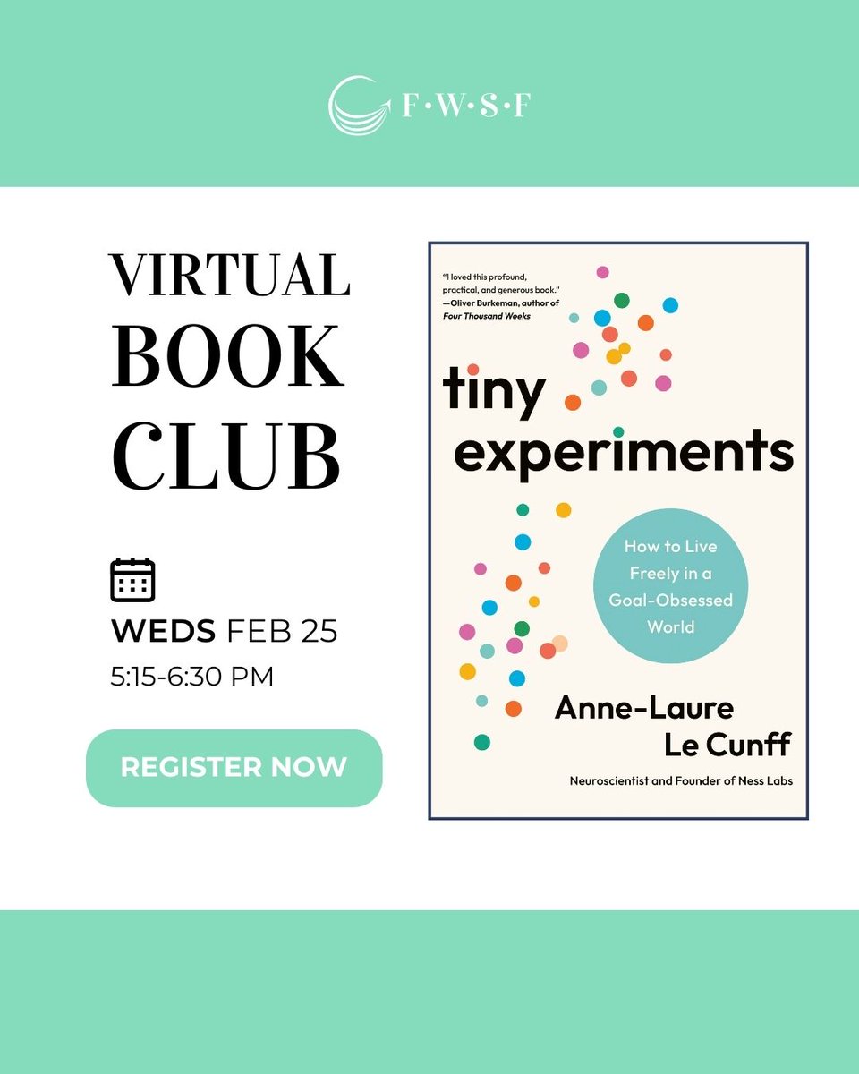 We’re told we need a 5-year plan. Maybe we just need a tiny experiment.

Join FWSF book club to discuss Tiny Experiments by Anne-Laure Le Cunff.

Didn’t finish the book? Not to worry. All are welcome to join the chat. Register now! financialwomensf.org/event-calendar…