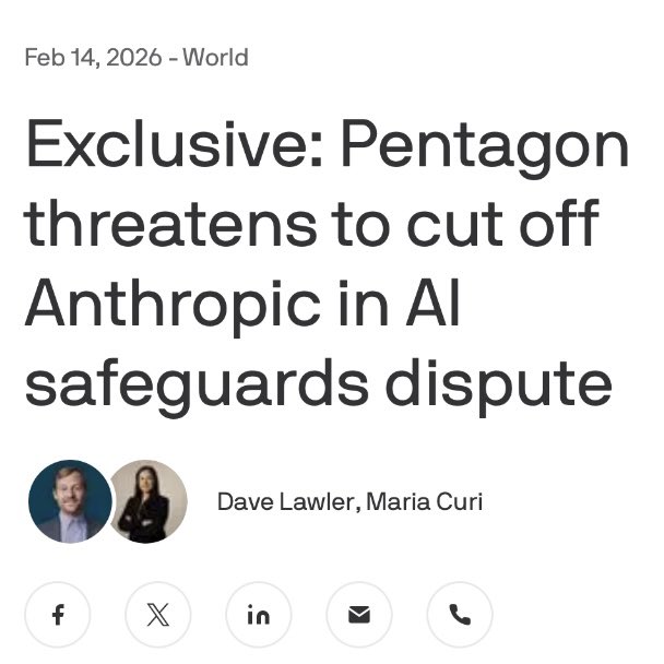So let's get this straight: Hegseth wants AI to be programmed to kill people WITHOUT any human authorization or intervention?

Is he trying to devise a system to shield himself and others from allegations of war crimes?

axios.com/2026/02/15/cla…