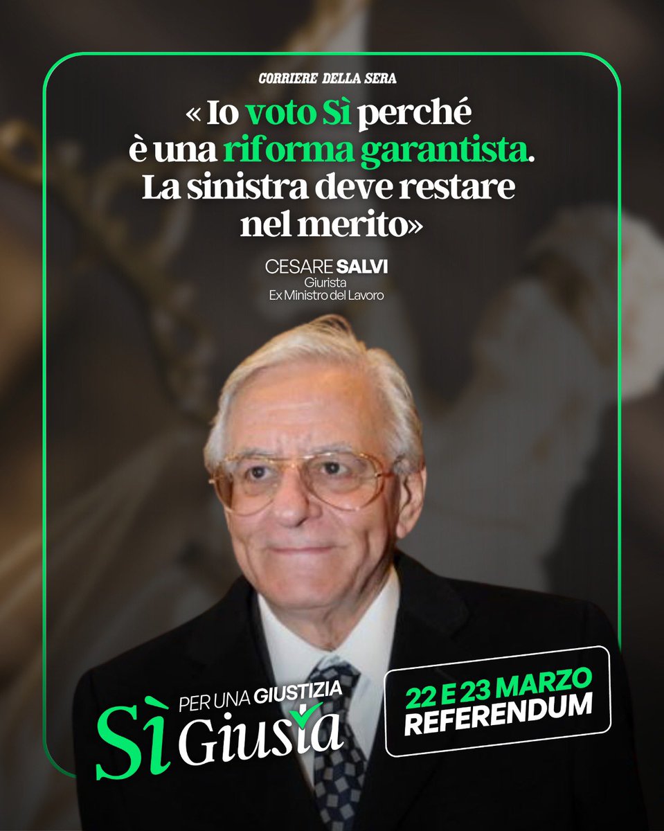 Anche Cesare Salvi, storico esponente del Pds-Ds, voterà Sì e lo dice chiaramente: “la separazione delle carriere è una conquista di civiltà.”