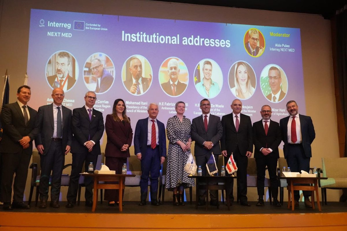 environmentleb's tweet photo. Ministry of Environment took part in the launch of the Interreg NEXT MED projects funded in Lebanon, represented by Dr. Elise Noujeim, Adviser to the Minister of Environment, during an event in Beirut themed “Cooperating for a Resilient Mediterranean,” with over 200 participants. https://t.co/VbqcJnUODk