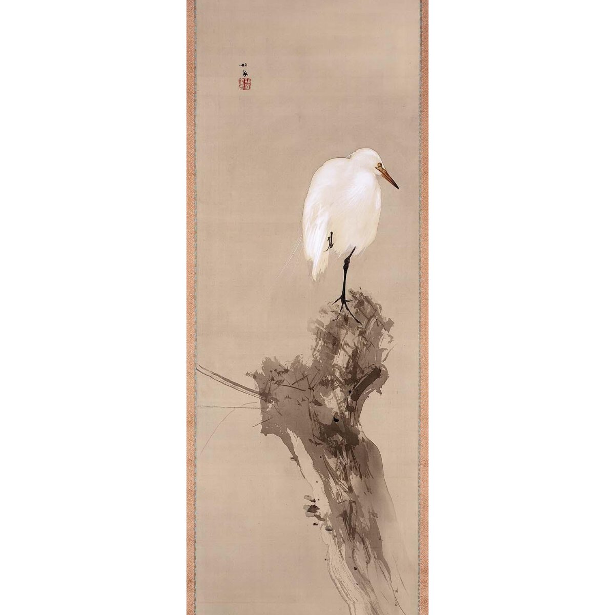 柳鷺」 竹内栖鳳 Egret and Willow, by Takeuchi Seihō (Japanese