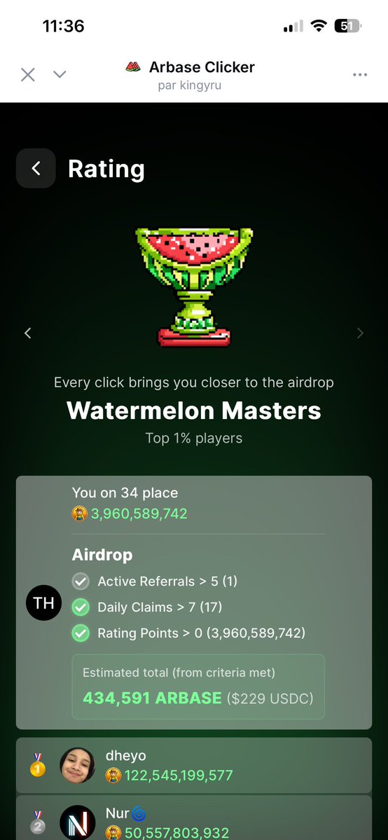 crypthom34's tweet image. 🚀 Join the Arbase Clicker adventure now!

It’s not too late 👀 The snapshot is scheduled for March 10, so there’s still time to become eligible for the airdrop 🎁

Start clicking, climb the leaderboard, and secure your rewards 💪🍉

arbase-click.palette.finance/r/ufxC38rR

#ArbaseClicker