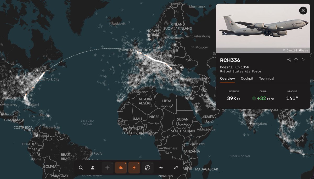 🚨 Currently, nineteen U.S. Boeing KC-135T Stratotankers (military aerial refueling tanker aircrafts) are crossing or have crossed the Atlantic Ocean on their way to Europe and the Middle East.

Thoughts?
