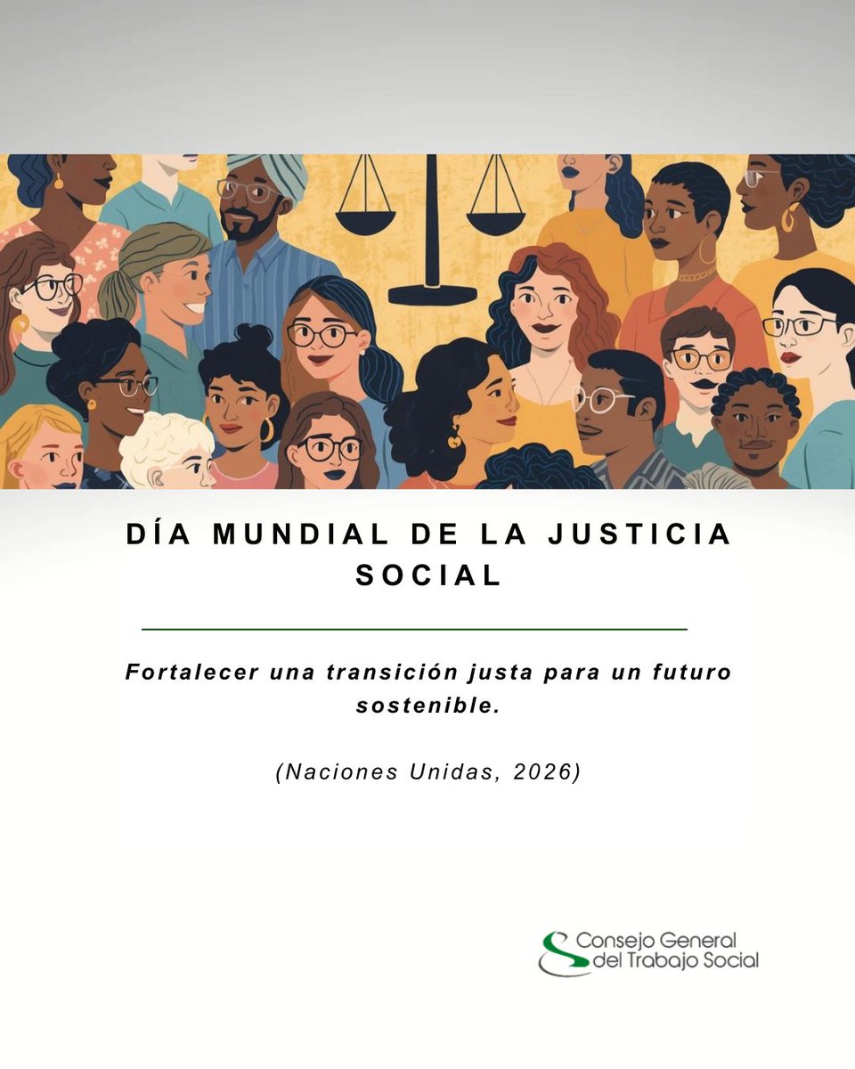 cgtrabajosocial's tweet photo. 🟢Día Mundial de la Justicia Social

Este año el lema de Naciones Unidas es "Fortalecer una transición justa para un futuro sostenible".

A través de la acción conjunta y la implementación de políticas inclusivas, es posible construir un futuro donde la protección del medioambiente y la justicia social avancen unidas, sentando las bases de una economía global  sostenible.

#TrabajoSocial  #JusticiaSocial #economíasostenible
