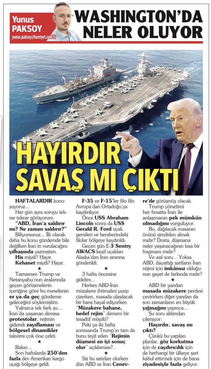 HAYIRDIR
SAVAŞ MI ÇIKTI?

Haftalardır konuşuyoruz...

Her gün aynı soruyu tekrar tekrar görüyorum.

“ABD, İran’a saldırır mı? Ne zaman saldırır?”

Biliyorsunuz... İlk olarak daha bu konu gündemde bile değilken İran’ın vurulacağını yılbaşında yazmıştım.

His miydi? Hayır.

Kehanet