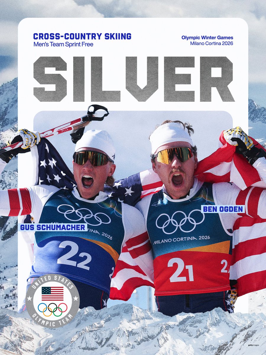 SPRINTING TO HISTORY. 🥈🇺🇸

Gus Schumacher and Ben Ogden earn Team USA’s first-ever Olympic medal in the men’s team sprint.

#WinterOlympics