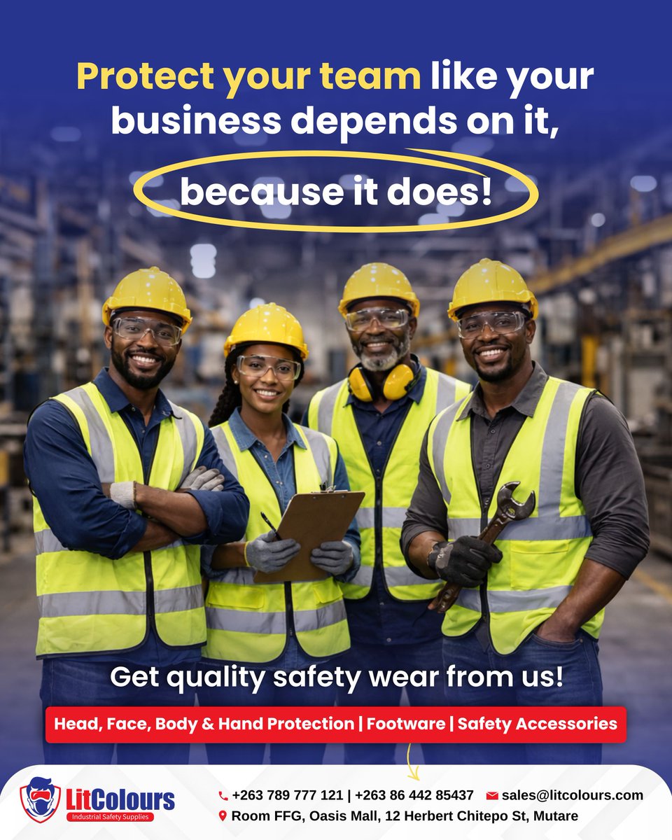 Your people are your greatest asset; invest in their safety!
Choose quality, durable safety wear you can rely on.
 
View our catalogue: wa.me/c/263789777121