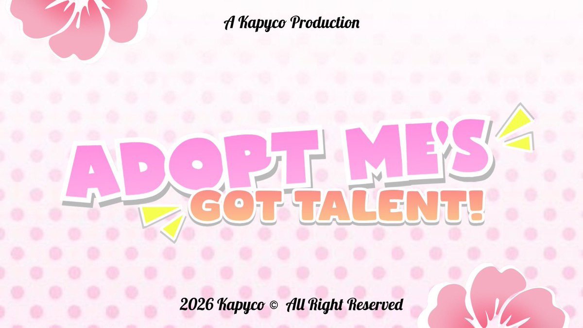 🌸 Adopt Me's Got Talent: A <a href="/Kapyco/">Kapyco</a> production.

Share what you think deserves to be rewarded before March 2nd. It can be a build, a video, etc. Submit your entry at discord.gg/WCzjBtmt4  

PRIZES:

🥇 • 1st Place: 1,000 R$
🥈 • 2nd Place: 500 R$
🥉 • 3rd Place: 250 R$