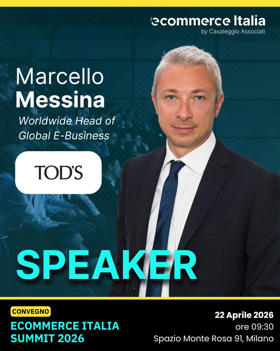 🎤 Il 22 aprile a Milano si terrà “Ecommerce Italia Summit 2026” e avremo il piacere di avere Marcello Messina, Worldwide Head of Global E-Business di Tod's, come relatore.

✍️Iscriviti all’evento "Ecommerce Italia Summit 2026": ecommerceitalia.info/report/ecommer…