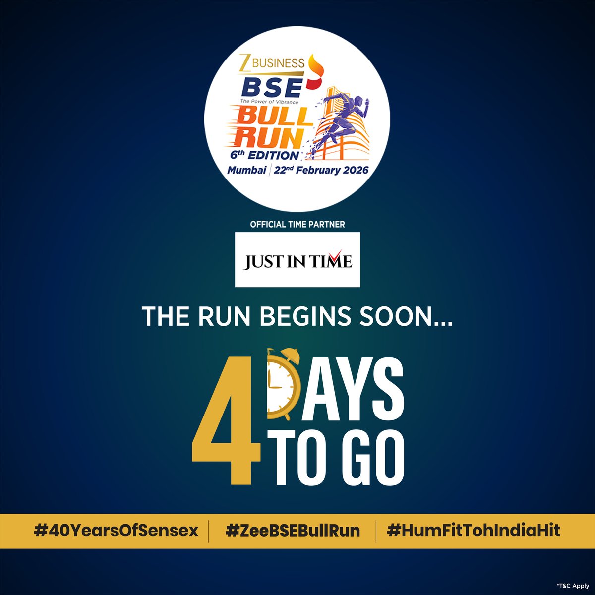 ZeeBusiness's tweet photo. Mumbai, get set to run for a stronger tomorrow!
Join the BSE Bull Run in partnership with Zee Business.
Register now at https://t.co/TJkXR5aNl4
@BSEIndia
Official Time Partner- @justintimewatch
#40YearsOfSensex #ZeeBSEBullRun #HumFitTohIndiaHit #BSE #ZeeBusiness https://t.co/mjoQ9up3u5