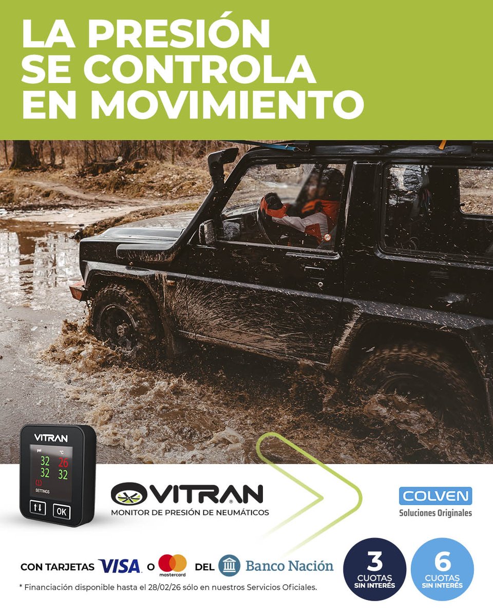 mpvitran's tweet photo. 👉🏻 Detectá la presión de tus neumáticos en tiempo real, evitando problemas y riesgos antes de que ocurran

Con tarjetas Visa o MasterCard del Banco Nación llevalo en 3 o 6 cuotas sin interés
*Financiación disponible hasta el 28/02/26 sólo en nuestros Servicios Oficiales

#VITRAN https://t.co/XFdsg4ZA6o