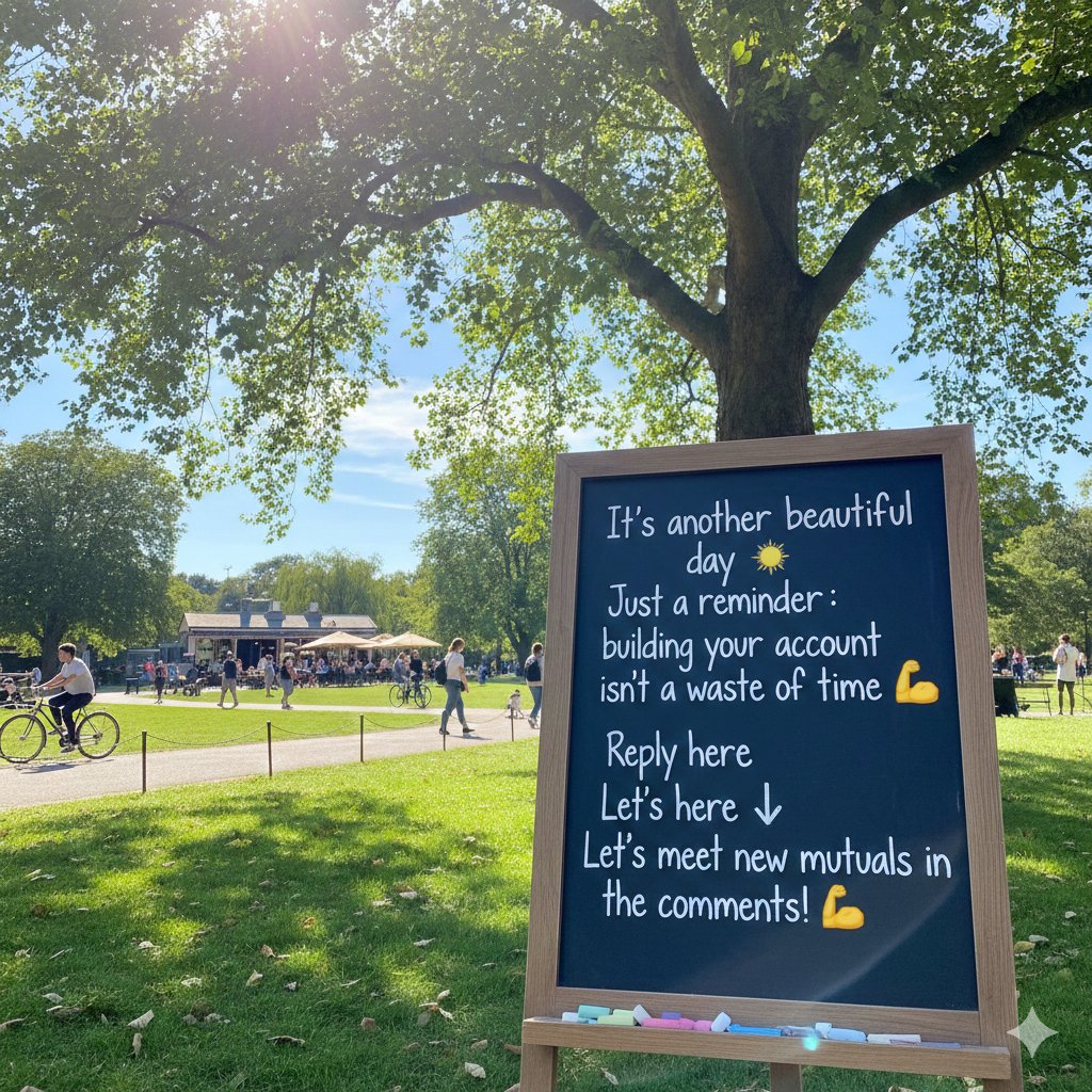 It’s another beautiful day ☀️

Just a reminder: building your account isn’t a waste of time 💪

Reply here 👇
Let’s meet new mutuals in the comments! 🤝
Good evening