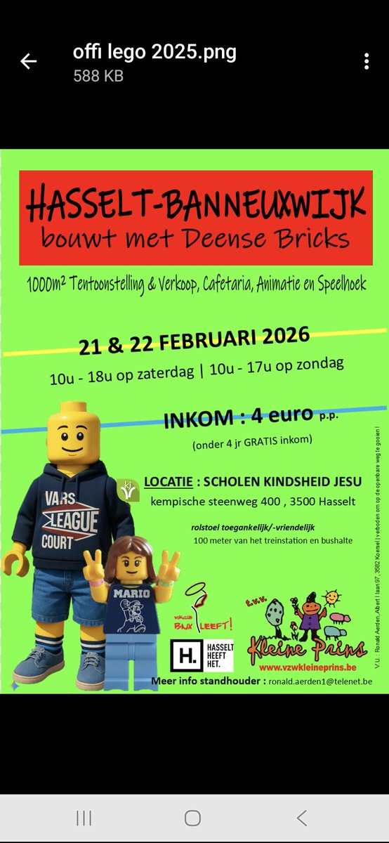 Dit weekeinde te #Hasselt #LEGO beurs in scholen kindsheid #Jesu inkom 4€ vele bouwwerken cafetaria speelhoek en verkoop iedereen welkom