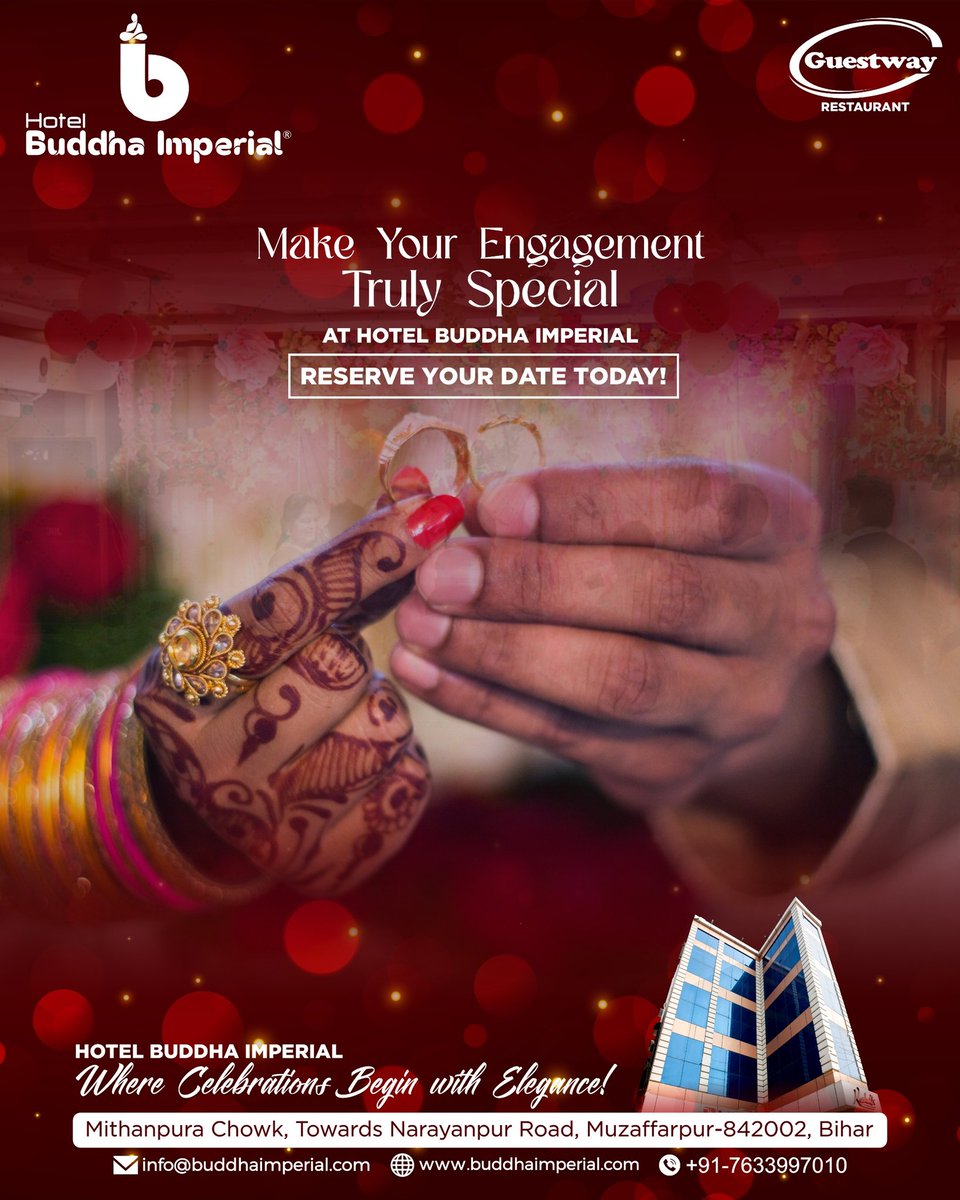 BuddhaImperial's tweet photo. Engagement Ceremony ka Perfect Venue 💑

Book your special day at Hotel Buddha Imperial.

📍 Muzaffarpur
📞 +91 7633997010

#HotelBuddhaImperial #EngagementVenue #RingCeremony #Muzaffarpur #WeddingFunctions #LuxuryBanquet #CelebrateWithUs #BookNow #BiharEvents https://t.co/E77LZyRtVr