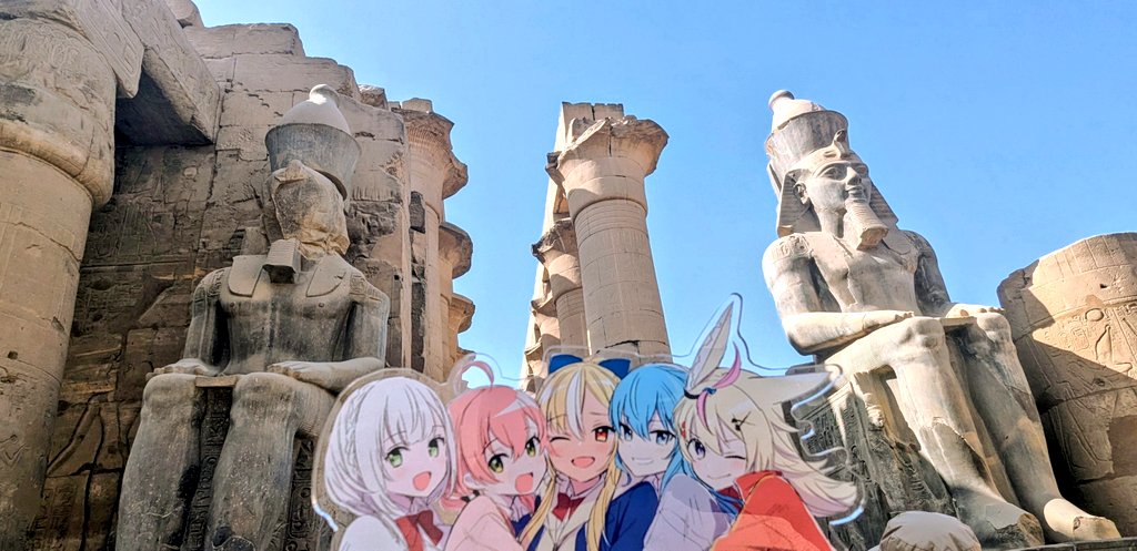 尾丸ポルカ ,さくらみこ ,不知火フレア ,白銀ノエル 「しらけん修学旅行 inエジプト②」|つむみ🍻連載中『追放者食堂へようこそ！』『しらないこと研究会』のイラスト