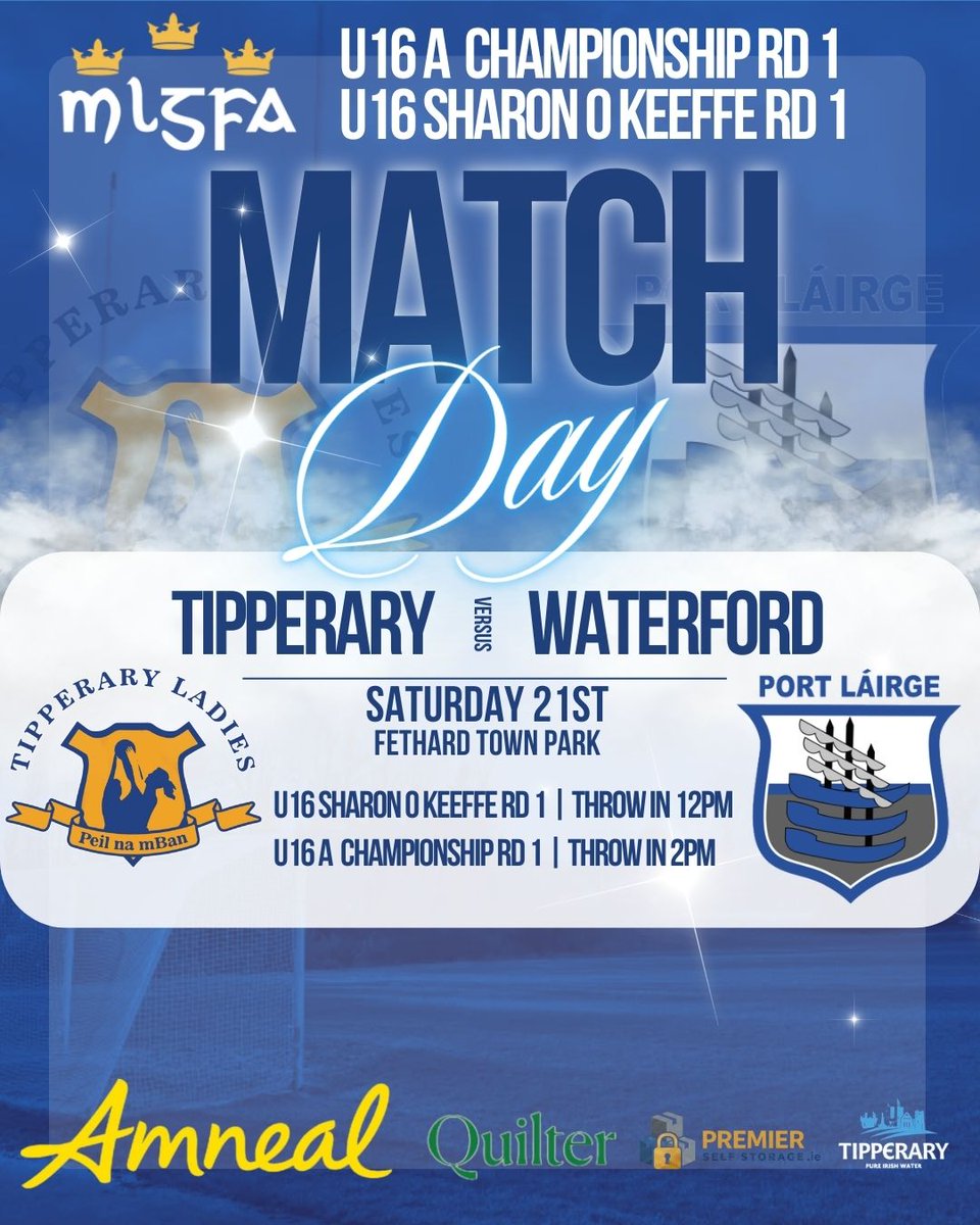 TipperaryLGFA's tweet photo. 🔵⚪ MATCH DAY 🔵⚪
Our U16s kick off their Championship campaign this Saturday! 💪
📍 Fethard Town Park
⏰ 12PM (Sharon O’Keeffe)
⏰ 2PM (U16A)
Tipperary 🆚 Waterford
Get out and support the girls! 💙💛
#MatchDay #PremierCounty #TipperaryLadies https://t.co/VivMdg3twB