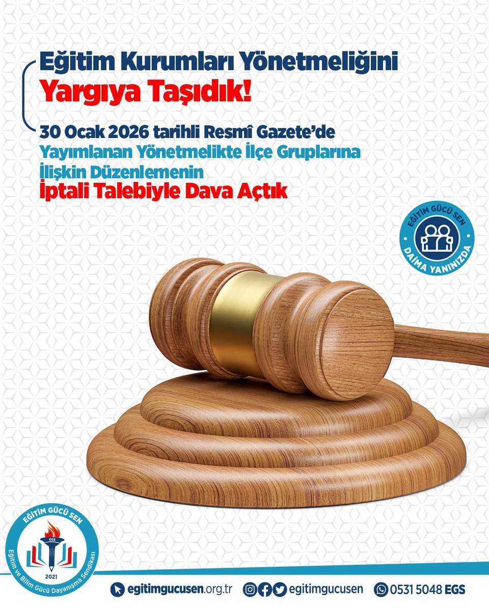 30 Ocak 2026 tarihli Resmî Gazete’deki yönetmelikte ilçe gruplarının tek bir görev yeri olarak kabul edilmesine ve İlçe Grupları Çizelgesi’nin öğretmenlerin yer değiştirme ve tercih haklarında belirsizlik ve mağduriyet yaratabileceği gerekçesiyle, iptali talebiyle dava açtık.